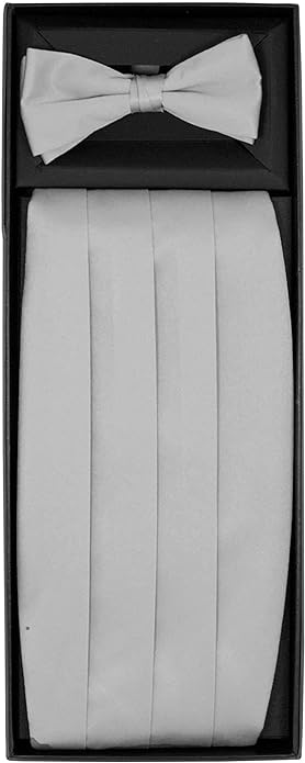 Vittorio Farina Men's Satin Cummerbund, Bow Tie and Pocket Square Set in Gift Box