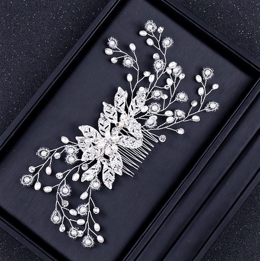 Lynn - Pearl and Crystal Bridal Hair Comb - Available in Rose Gold, Silver and Yellow Gold