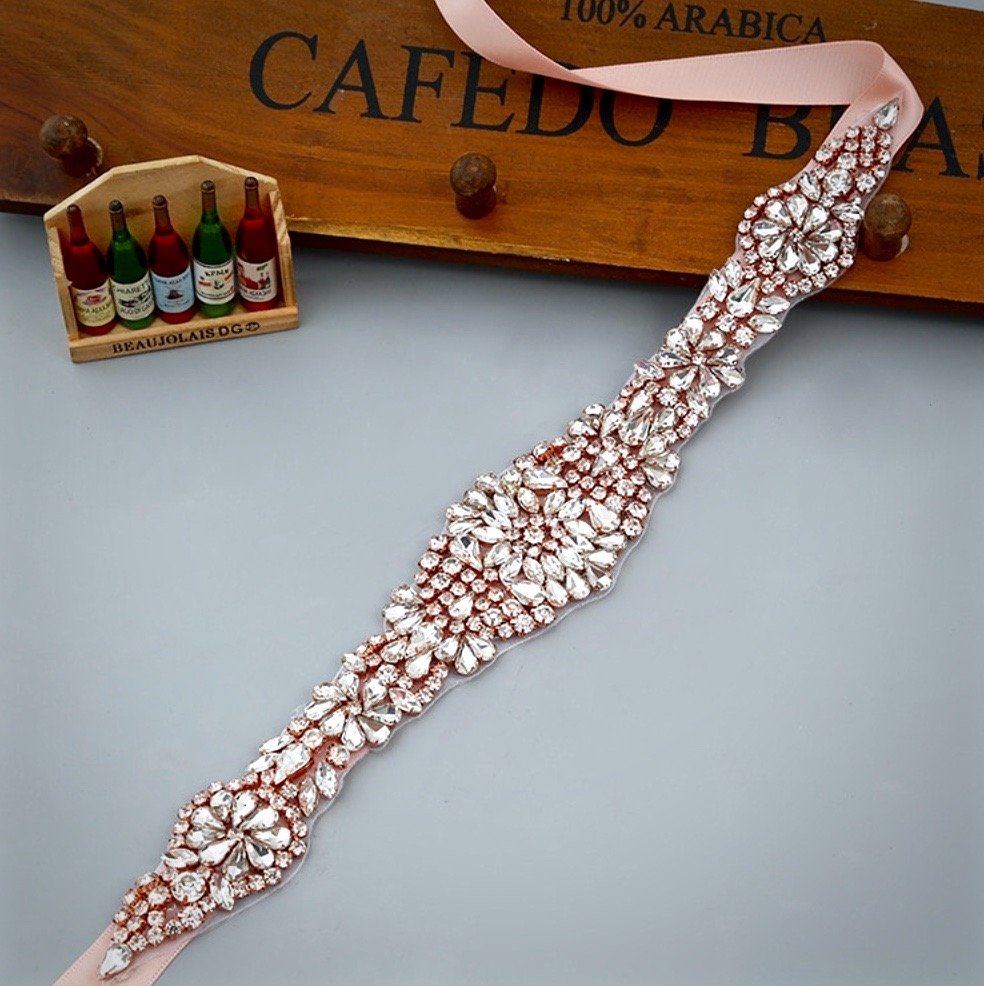 Lilian - Rose Gold Crystal Bridal Belt/Sash