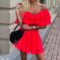 Chiffon Off The Shoulder Ruffle Layered Shirred Nimi Dress