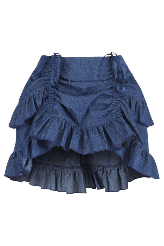 Dark Blue Denim Ruched Bustle Skirt
