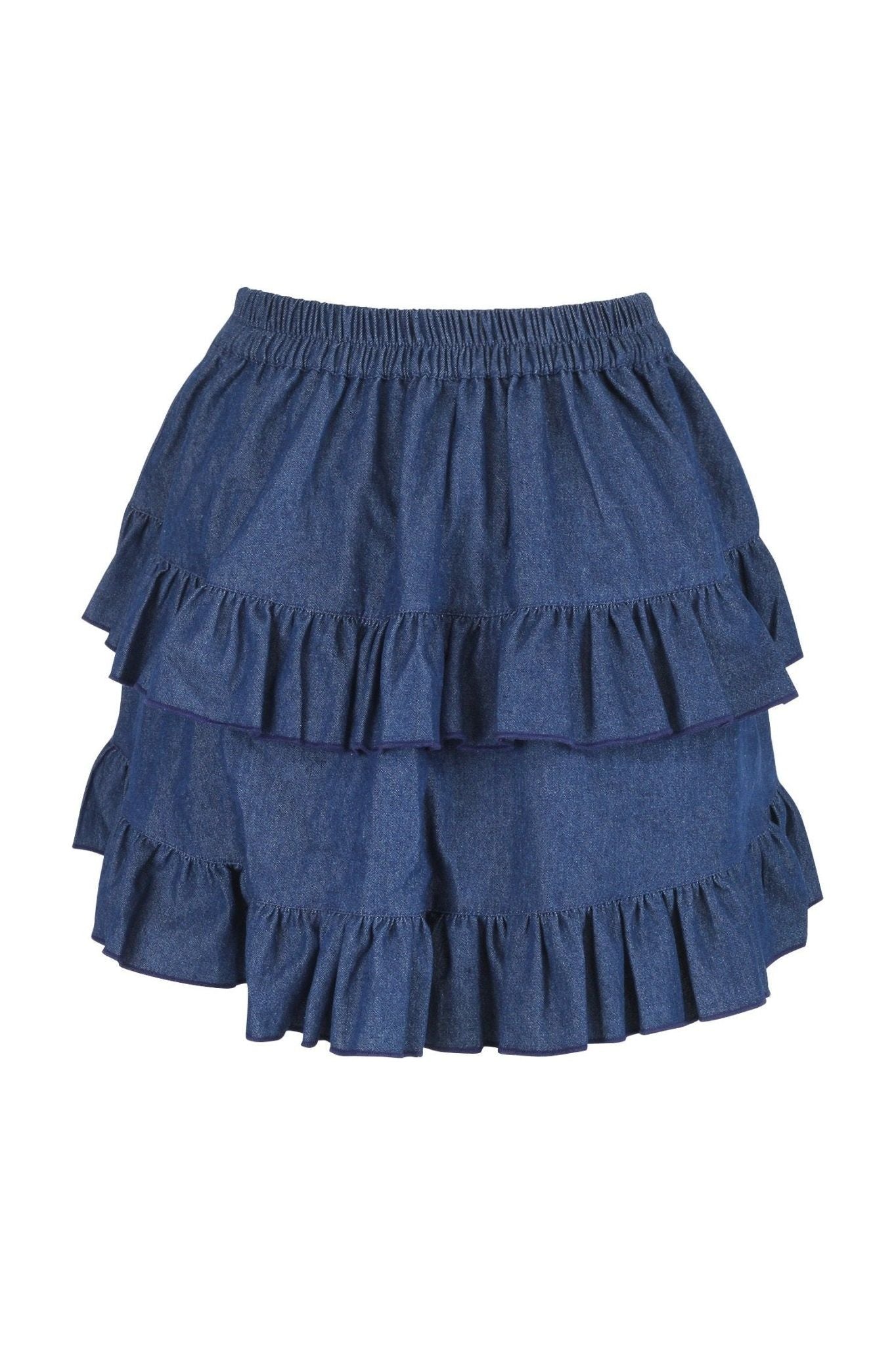 Dark Blue Denim Ruched Bustle Skirt