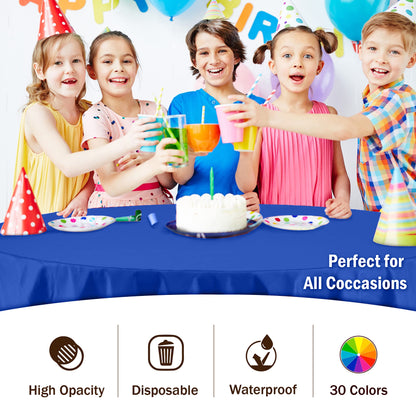 Dark Blue Round Plastic Table Covers | 6 Pack
