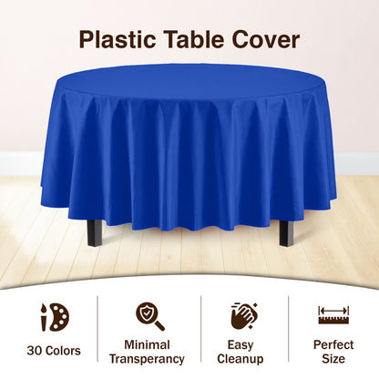 Dark Blue Round Plastic Table Covers | 6 Pack