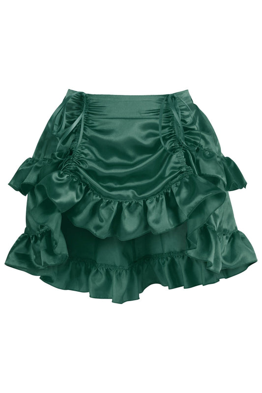 Dark Green Satin Ruched Bustle Skirt