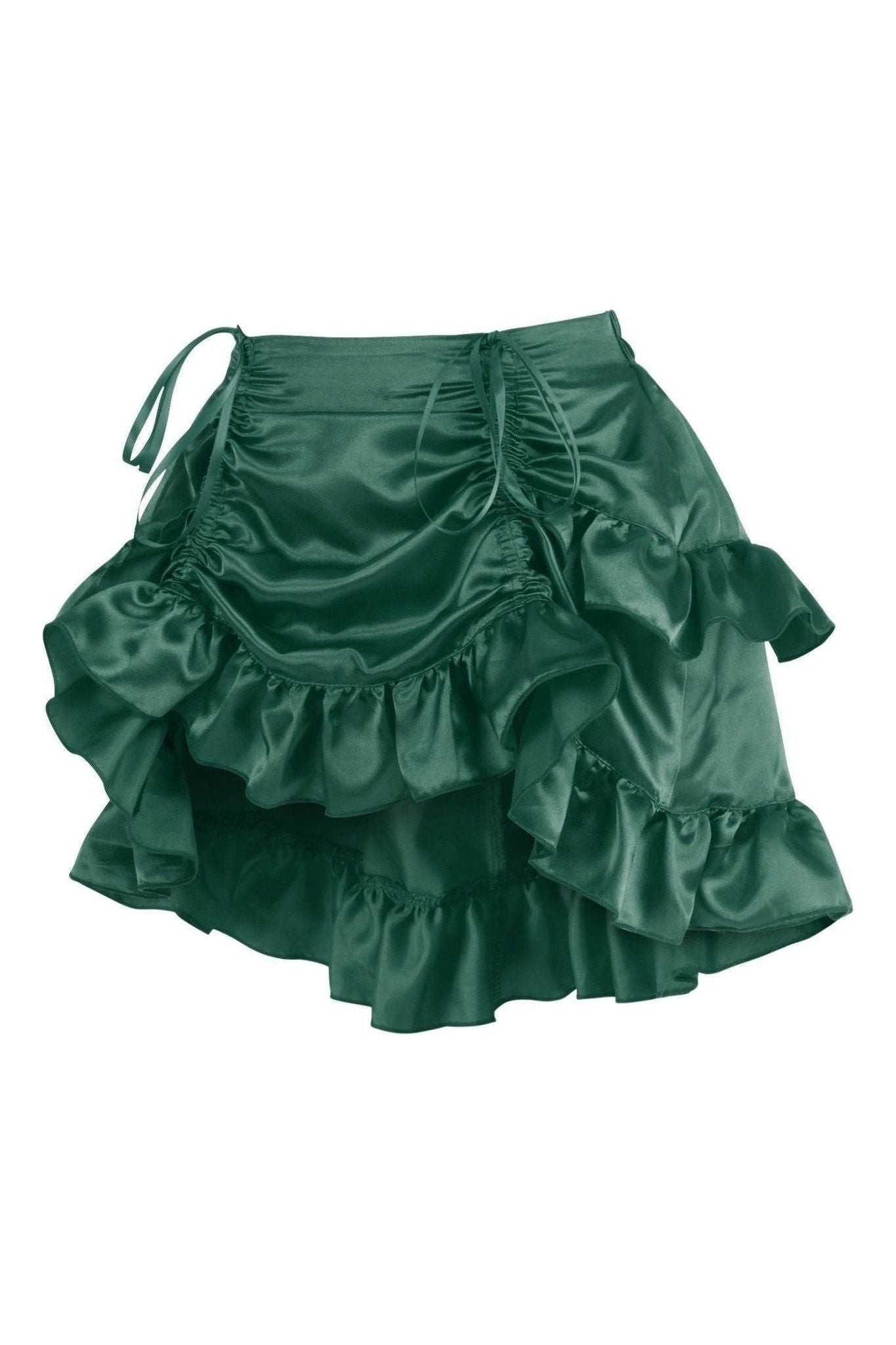 Dark Green Satin Ruched Bustle Skirt