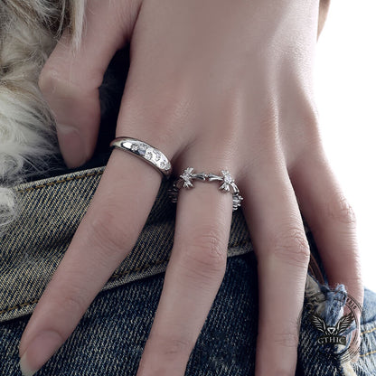 Dark Cross Star Moon Copper Alloy Open Zircon Ring