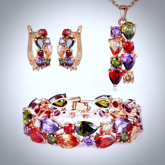 Zara - Multicolor Cubic Zirconia Necklace/Bracelet/Earrings/Set