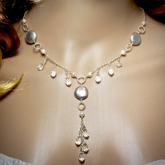 "Suzanne" - Swarovski Crystal and Freshwater Pearl Bridal Necklace and Earrings Set