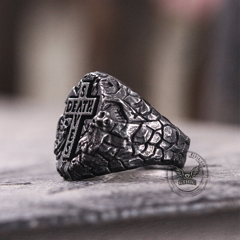 Death And Save Stainless Steel Cross Ring