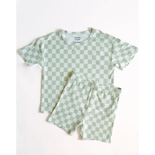 Sage Checkerboard Short Set for Kids