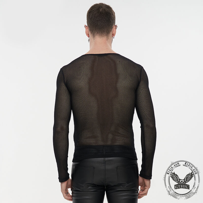 Diamond-Shaped Mesh See-Through Men's Shirt