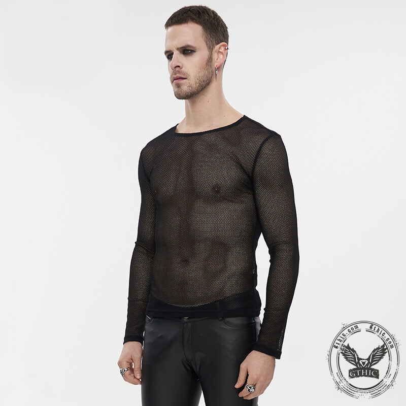 Diamond-Shaped Mesh See-Through Men's Shirt