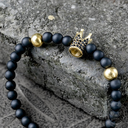 Diamond Crown Stainless Steel Bead Bracelet