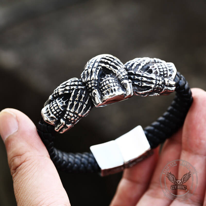 Don't Look Stainless Steel Skull Bracelet