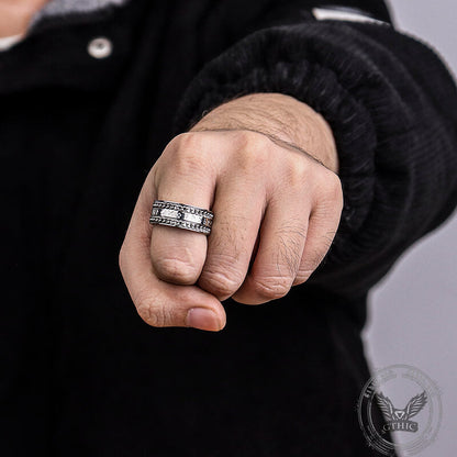 Double Chain Runes Stainless Steel Viking Ring