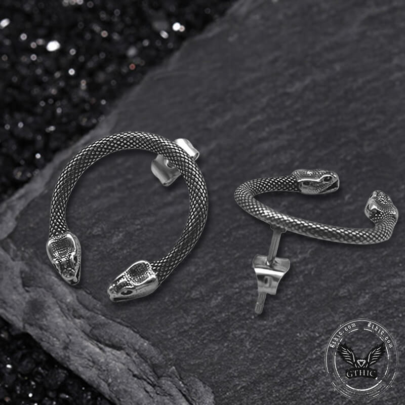 Double Head Snake Stainless Steel Stud Earrings
