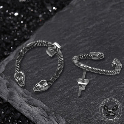 Double Head Snake Stainless Steel Stud Earrings