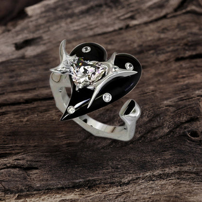 Double Heart Zircon Stainless Steel Open Ring