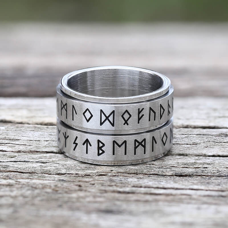 Double Layered Runes Stainless Steel Viking Ring