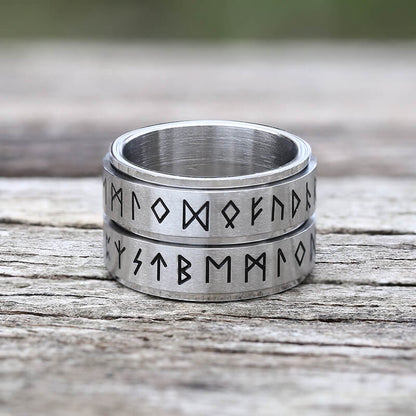 Double Layered Runes Stainless Steel Viking Ring