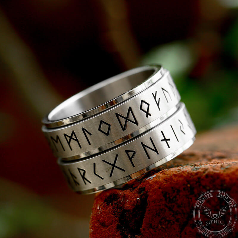 Double Layered Runes Stainless Steel Viking Ring