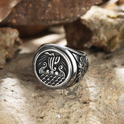 Dragon Ship Stainless Steel Viking Ring