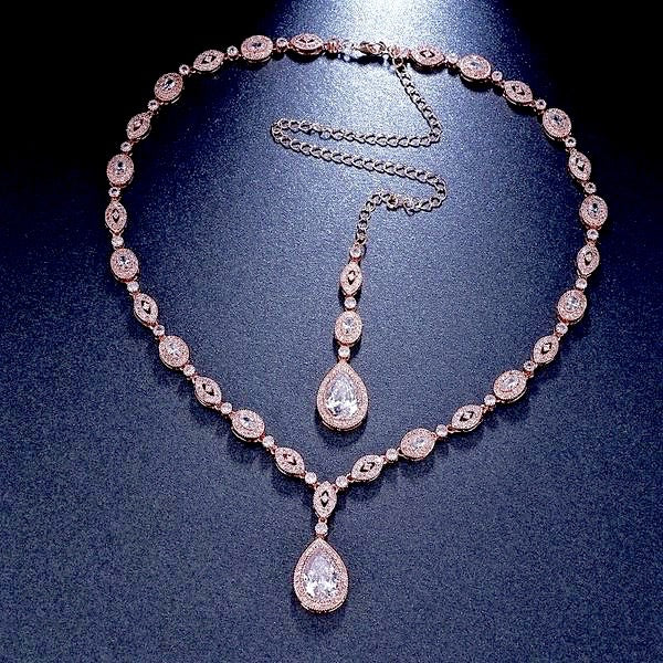 Alexa - Cubic Zirconia Bridal Backdrop Necklace - Available in Silver and Rose Gold
