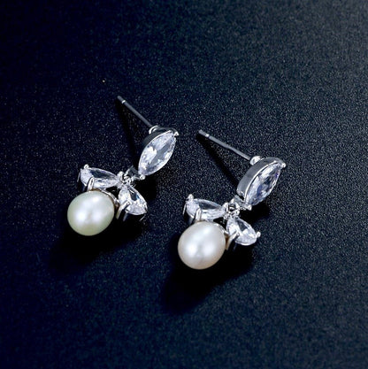 Anna - Freshwater Pearl and Cubic Zirconia Bridal Jewelry Set - Available in Silver, Rose Gold and Yellow Gold