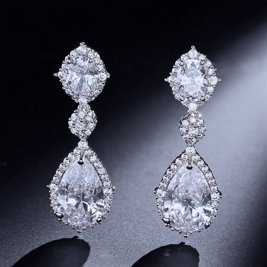 Leigh - Cubic Zirconia Bridal Earrings - Available in Silver and Gold