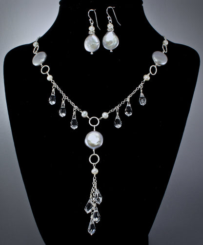 "Suzanne" - Swarovski Crystal and Freshwater Pearl Bridal Necklace and Earrings Set