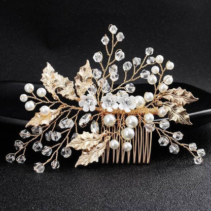 Magda - Gold Pearl and Crystal Bridal Hair Comb