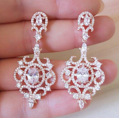 Tiffany - Cubic Zirconia Bridal Earrings - Available in Rose Gold, Silver and Yellow Gold