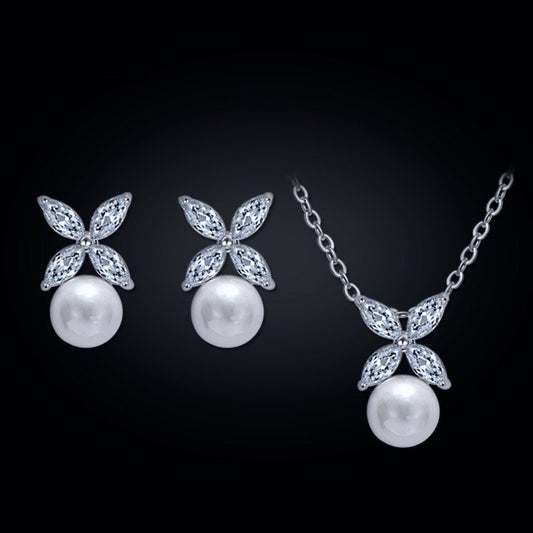 Heidi - Pearl and Cubic Zirconia Jewelry Set - Available in Rose Gold and Silver