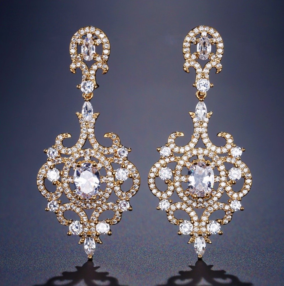 Tiffany - Cubic Zirconia Bridal Earrings - Available in Rose Gold, Silver and Yellow Gold