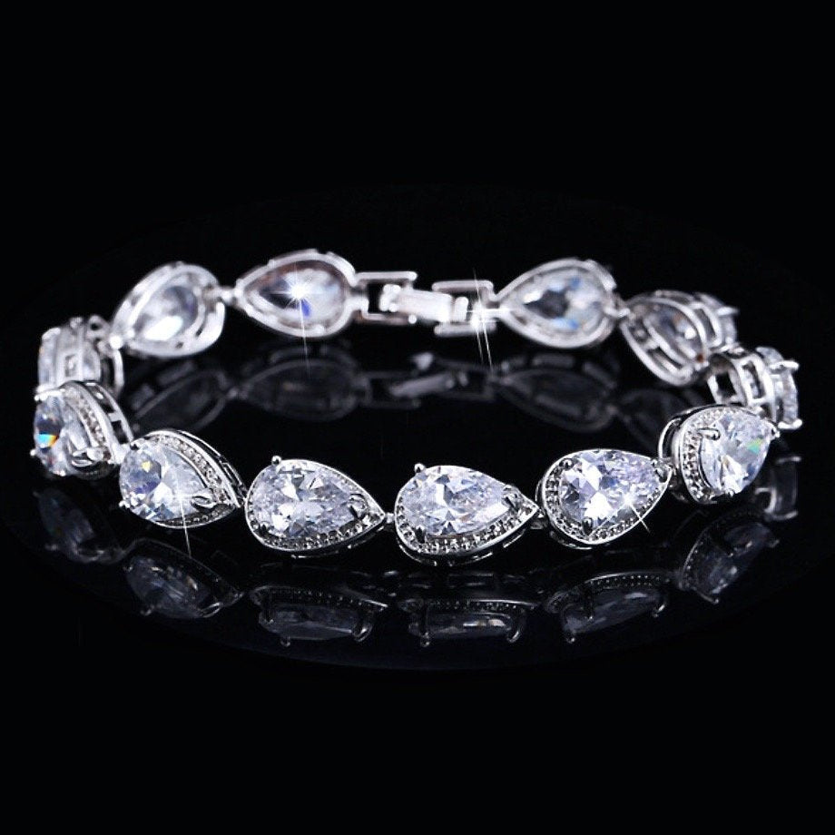 Francesca - Cubic Zirconia Bridal Bracelet - Available in Silver, Rose Gold and Yellow Gold