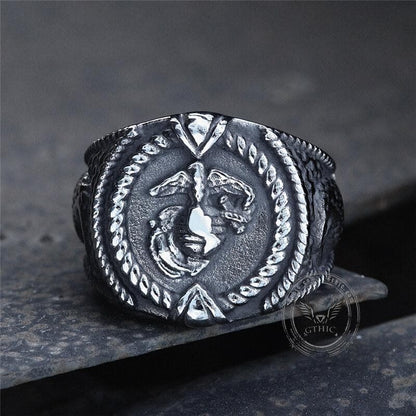 Eagle Globe Anchor Stainless Steel Marine Ring
