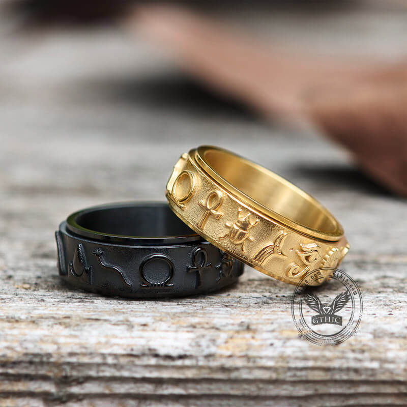 Egyptian Symbols Ankh Stainless Steel Spinner Ring