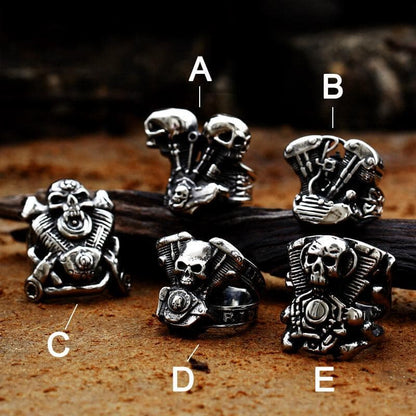 Engine Wrench Stainless Steel Skull Ring