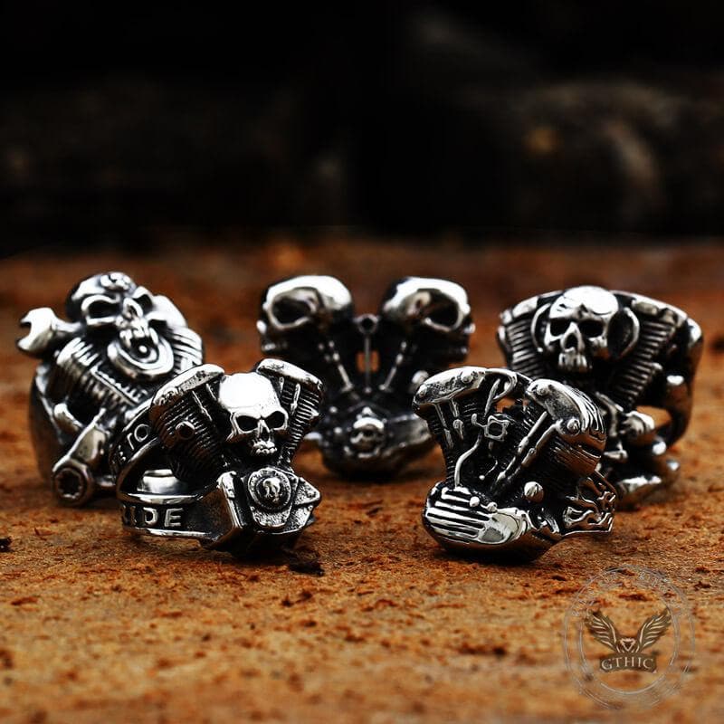 Engine Wrench Stainless Steel Skull Ring