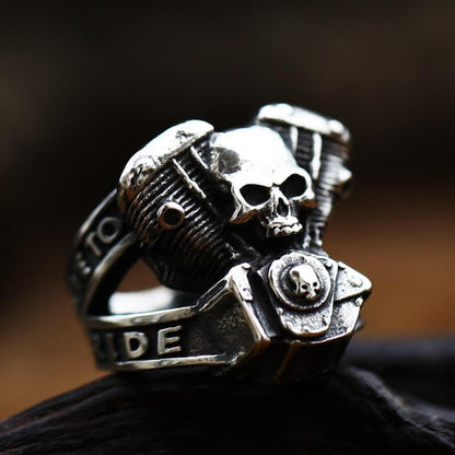 Engine Wrench Stainless Steel Skull Ring