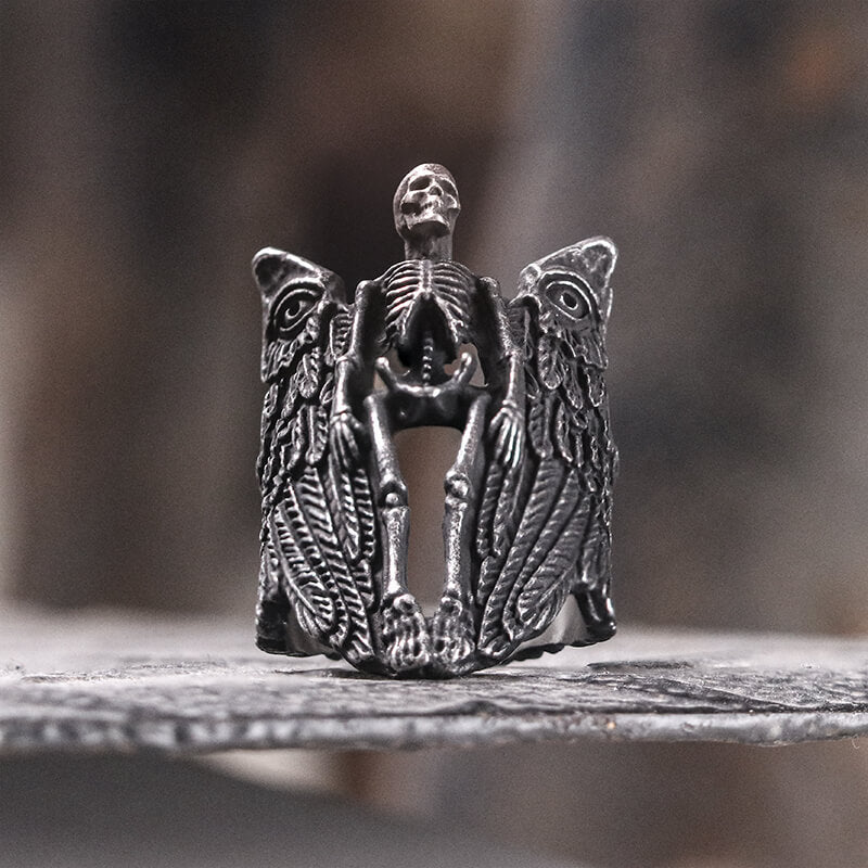 Eye Of Providence Winged Stainless Steel Skull Ring