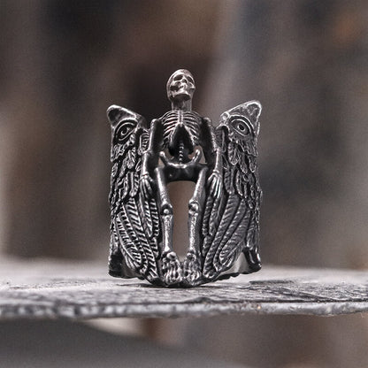Eye Of Providence Winged Stainless Steel Skull Ring