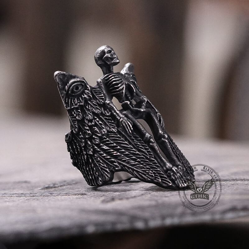 Eye Of Providence Winged Stainless Steel Skull Ring