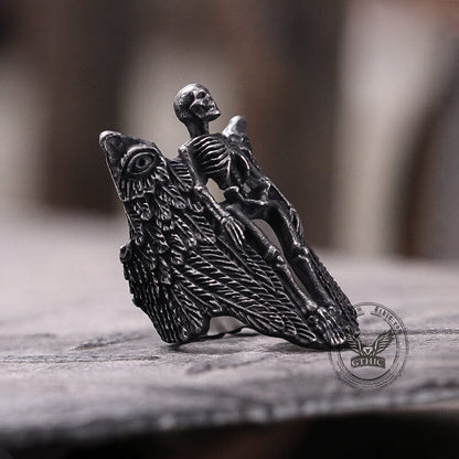 Eye Of Providence Winged Stainless Steel Skull Ring