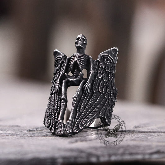 Eye Of Providence Winged Stainless Steel Skull Ring