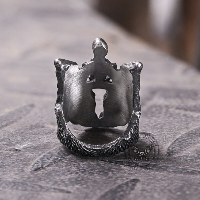 Eye Of Providence Winged Stainless Steel Skull Ring