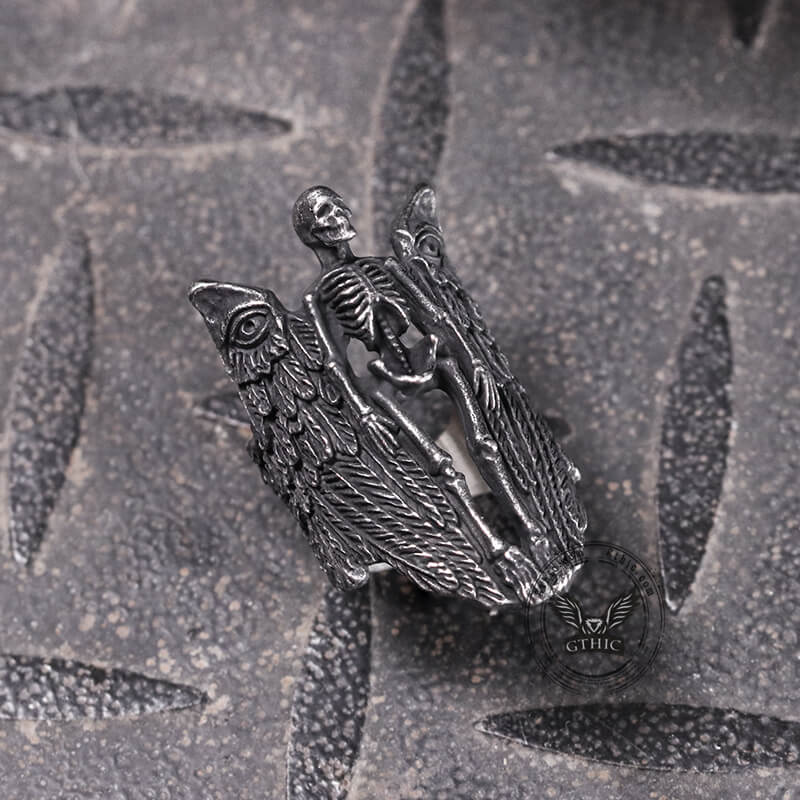 Eye Of Providence Winged Stainless Steel Skull Ring
