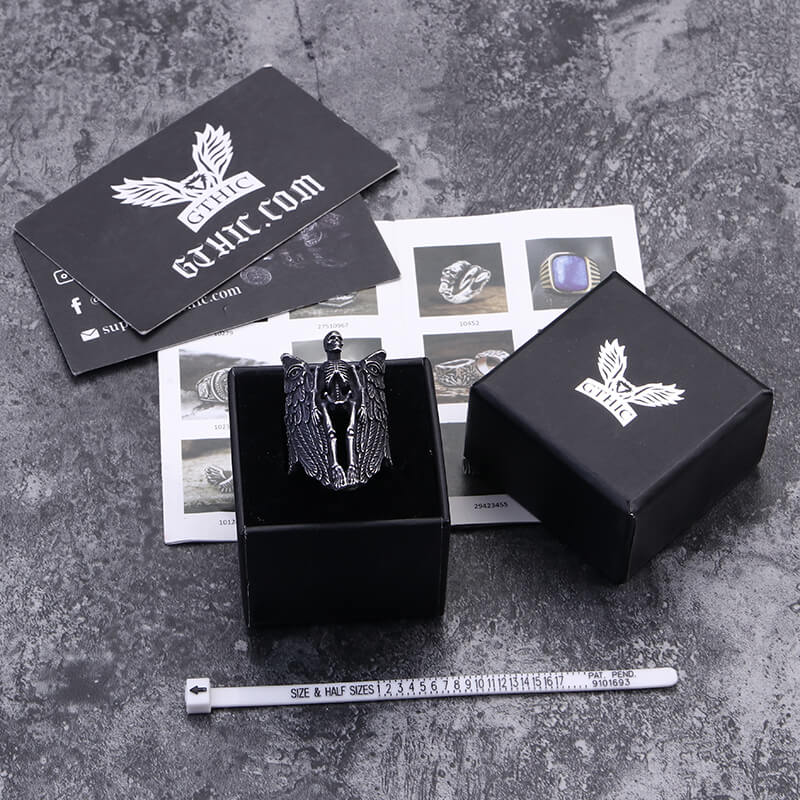 Eye Of Providence Winged Stainless Steel Skull Ring