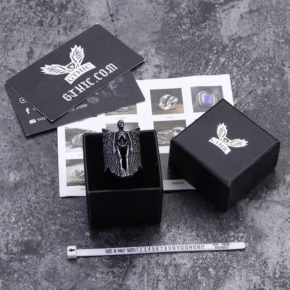 Eye Of Providence Winged Stainless Steel Skull Ring